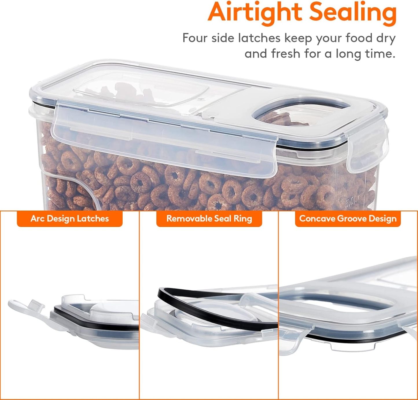 4L(135oz) Cereal Containers Storage with Flip-Top Lids, 4pcs Airtight Food Storage Canister Sets with Label Stickers for Kitchen Pantry Counter Organization