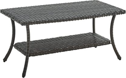 Wicker Patio Coffee Table,Rattan Outdoor Coffee Table with 2-Layer Storage Furniture Tables for Garden,Porch,Backyard