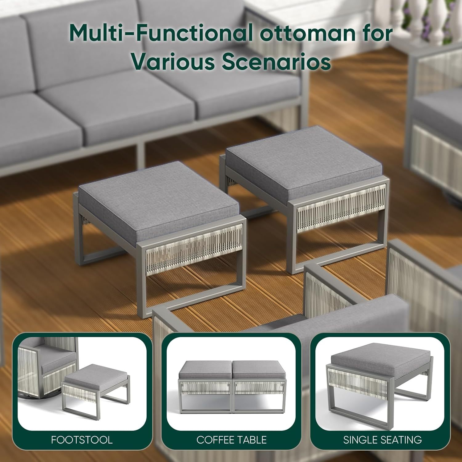 Rocking Chair Outdoor-High Back Swivel Rocking Chair with Ottoman Outdoor Patio Furniture Set for Patio Garden Porch