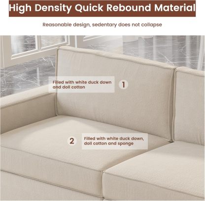 86" Beige Loveseat Sofa, Modern Extra Wide Modular Sectional Couch with Removable Cushions, Sturdy Pine Wood Frame for Long Time