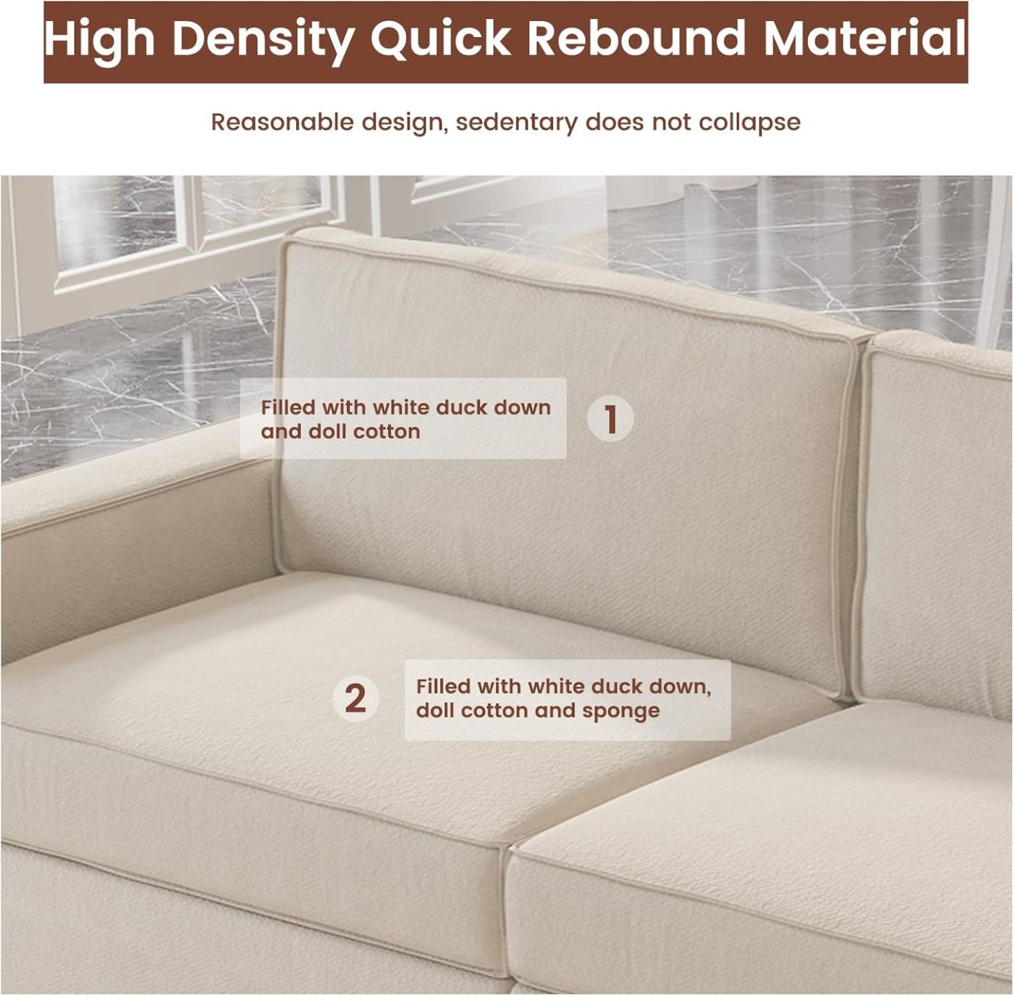 86" Beige Loveseat Sofa, Modern Extra Wide Modular Sectional Couch with Removable Cushions, Sturdy Pine Wood Frame for Long Time