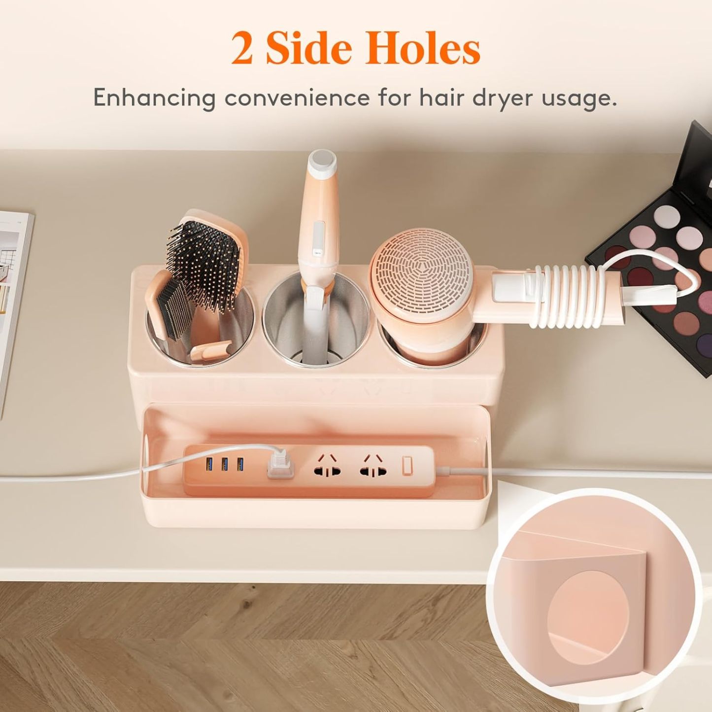 Hair Tool Organizer, Hair Blow Dryer Holder Countertop, Removable Acrylic Hair Brush Storage Stand