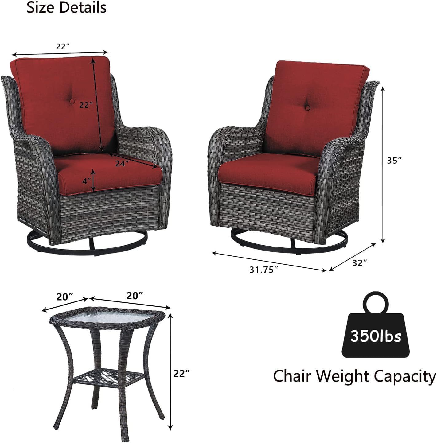 Patio Furniture Set with Fire Pit Table 5-Piece Wicker Outdoor Swivel Rocker Patio Chairs High Back Outdoor Couch Conversation Set