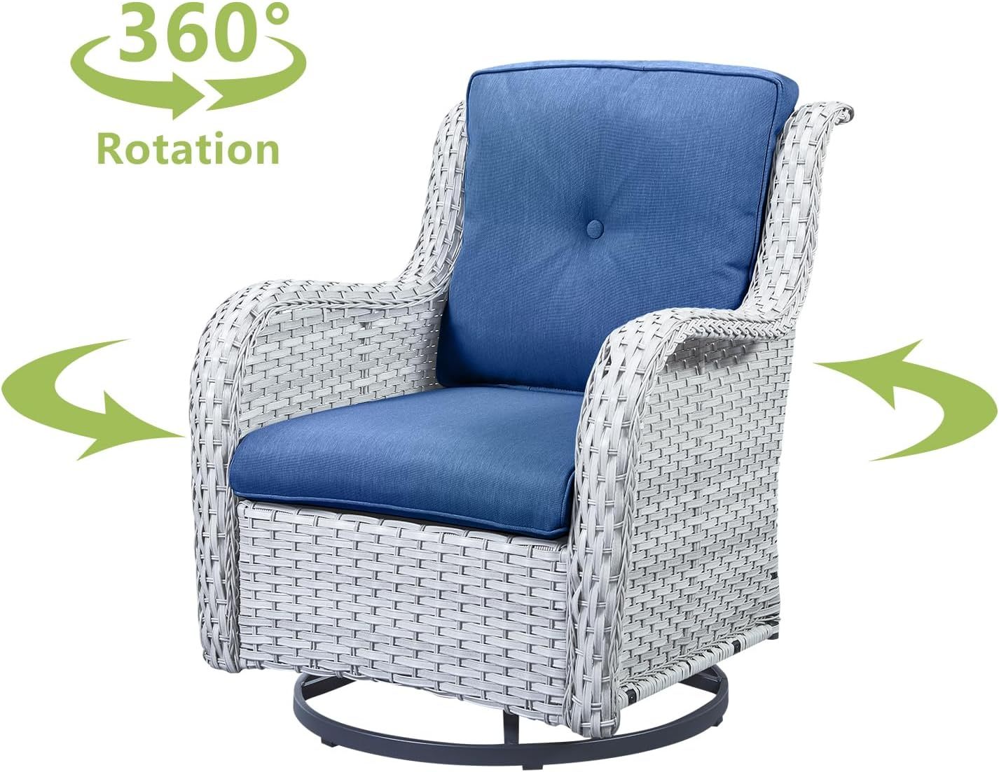 6 Pieces Outdoor Patio Furniture Set Wicker Swivel Patio Chairs with Ottomans 2 Seater