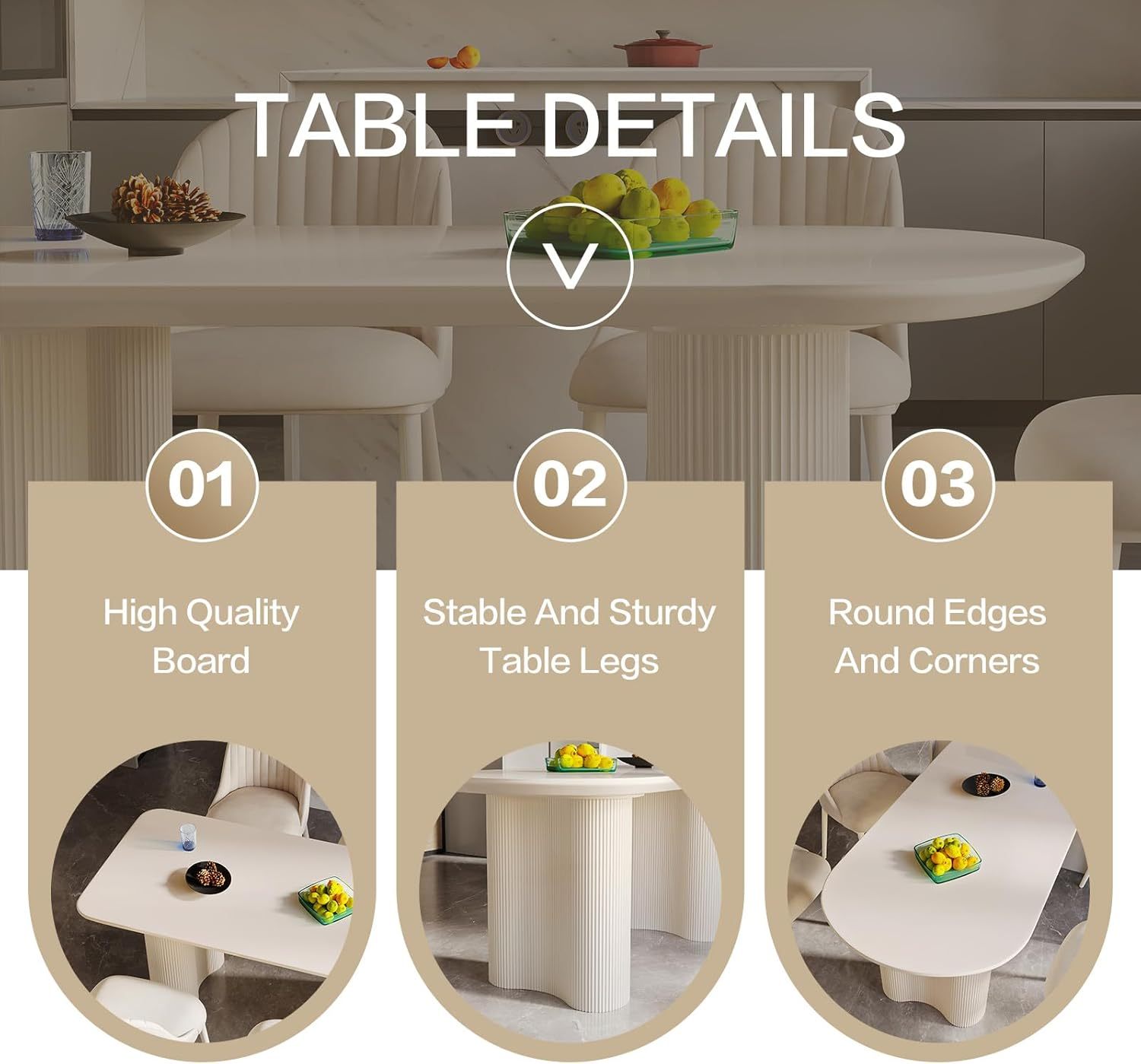 White Dining Table Set,54.52" Dining Room Table with 6 Chairs for 2,4,6, Modern Cream Style Kitchen Table Set for Dining Room