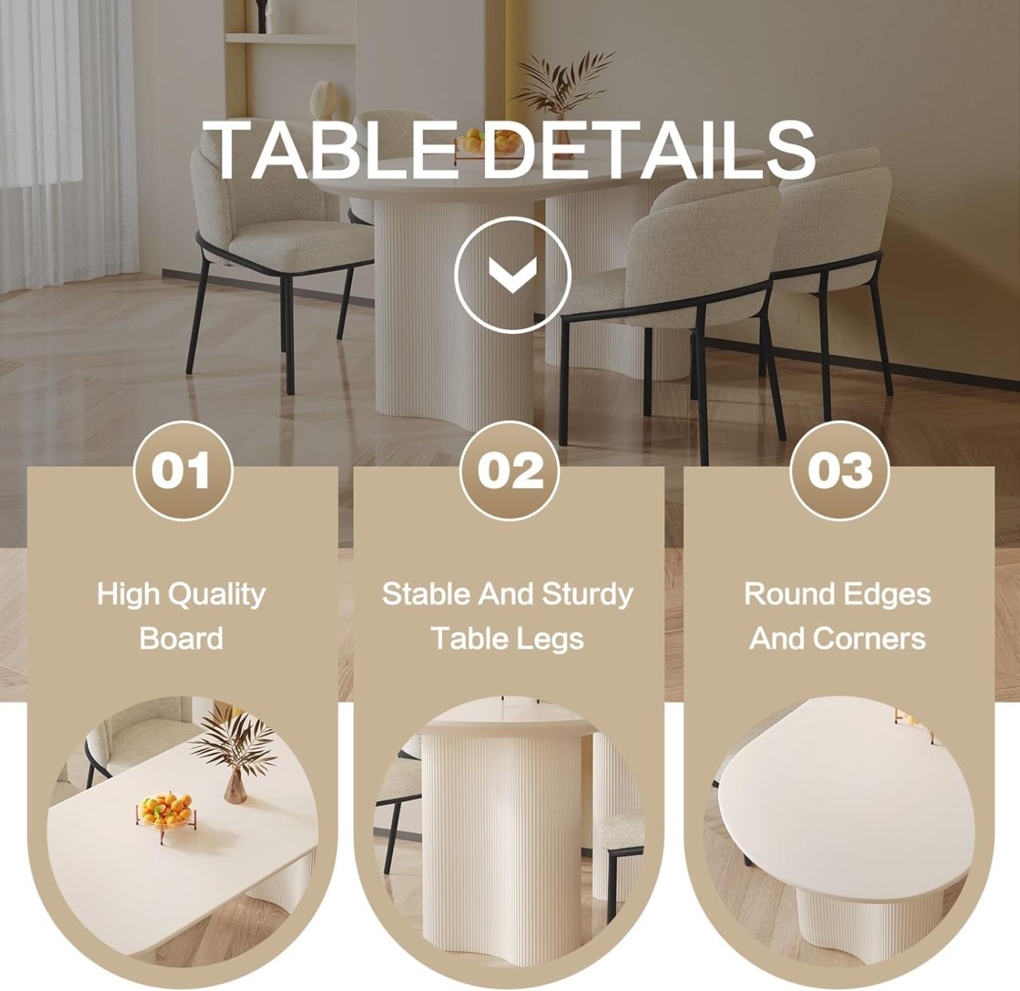 54.52" Dining Room Table with 4 Chairs for 2,4, Modern Cream Style Kitchen Table Set for Dining Room