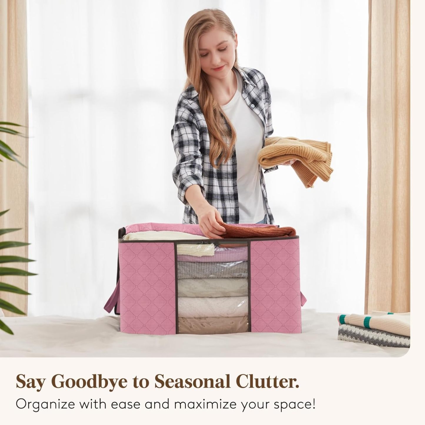 6 Pack Clothes Storage, Foldable Storage and Organization, Storage Bins with Lids, Blanket Storage with Clear Window