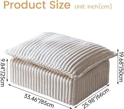 White Corduroy Pouf Ottoman, Small Foot Stools Ottoman with Soft and Poofy Mat for Living Room, Bedroom (White, Ottoman)