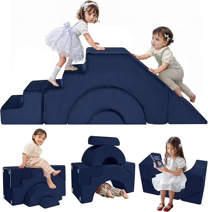 Foam Climbing Toddler Couch, Modular Kids Sofa with Slide & Stair, Con