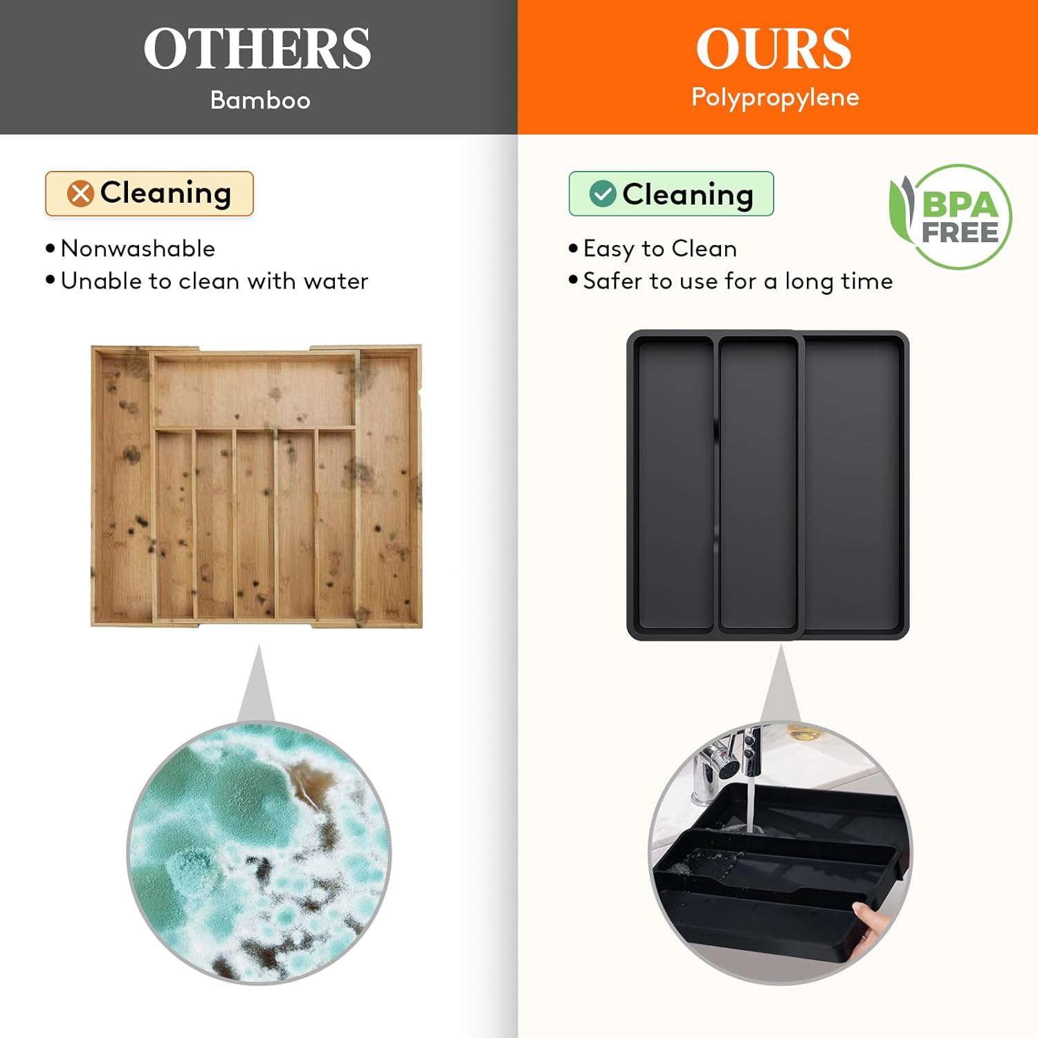 Utensil Drawer Organizer, Expandable Cooking Silverware Tray for Kitchen Drawer, Adjustable Cutlery Flatware Holder