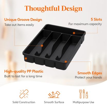 Silverware Drawer Organizer Tray, Plastic Cutlery Storage for Kitchen Drawer, Flatware and Utensil Holder Divider