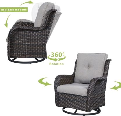 Outdoor Patio Furniture with Fire Pit Table Outdoor Conversation Set PE Wicker Patio Couch Swivel Glider Chairs