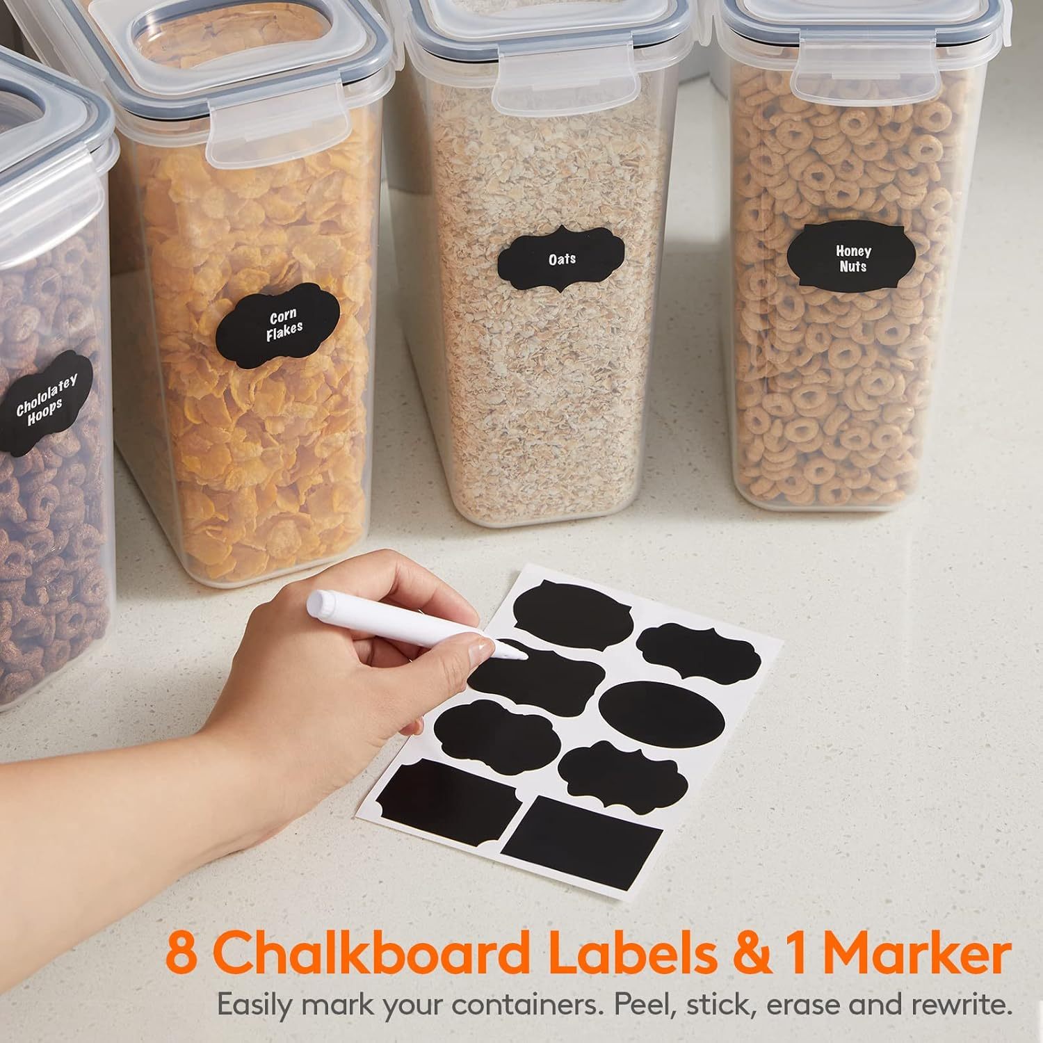 4L(135oz) Cereal Containers Storage with Flip-Top Lids, 4pcs Airtight Food Storage Canister Sets with Label Stickers for Kitchen Pantry Counter Organization