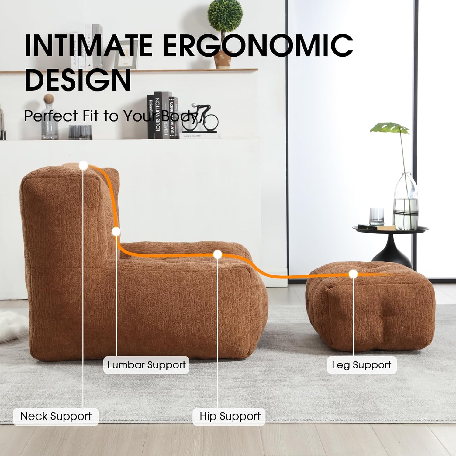 Microfiber Upholstered Bean Bag Sofa for Adults, Stuffed Bean Bag Couch with Footstool