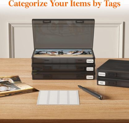 Photo Storage Box 5x7 Photo Case, Each for 9 Inner Keeper, Black Photo Organizer for Seeds Cards Pictures Office Supplies with 1 Sheets Label Sticker, 1 Pack