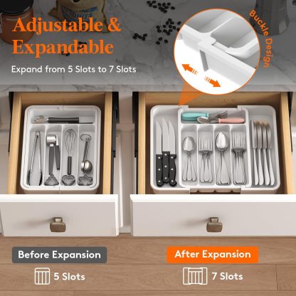 Silverware Drawer Organizer, Expandable BPA Free Utensil Tray for Kitchen, Adjustable Flatware and Cutlery Holder