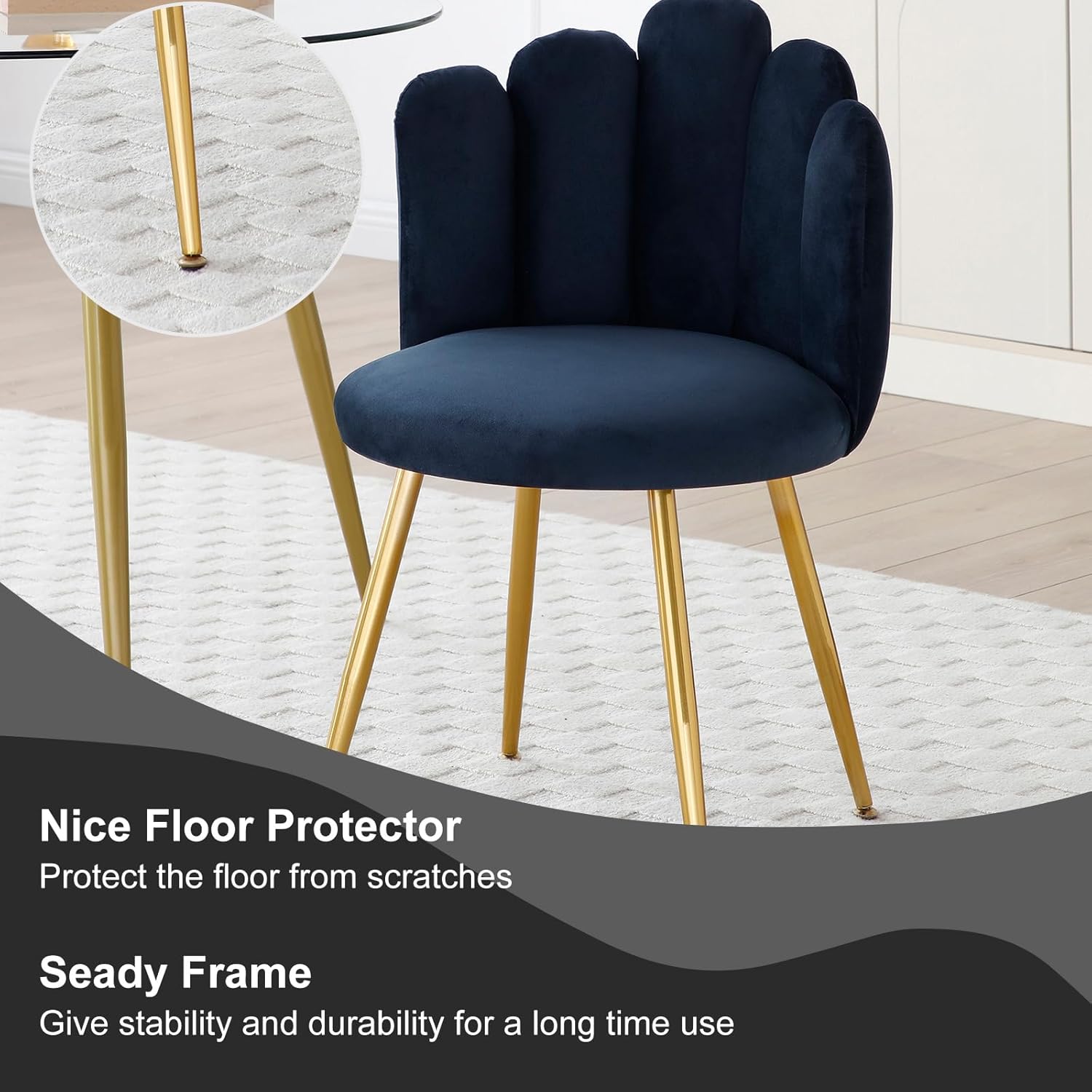 Dining Chairs Set of 2, Velvet Upholstered Side Chairs with Petal Back, Kitchen Chairs with Metal Legs