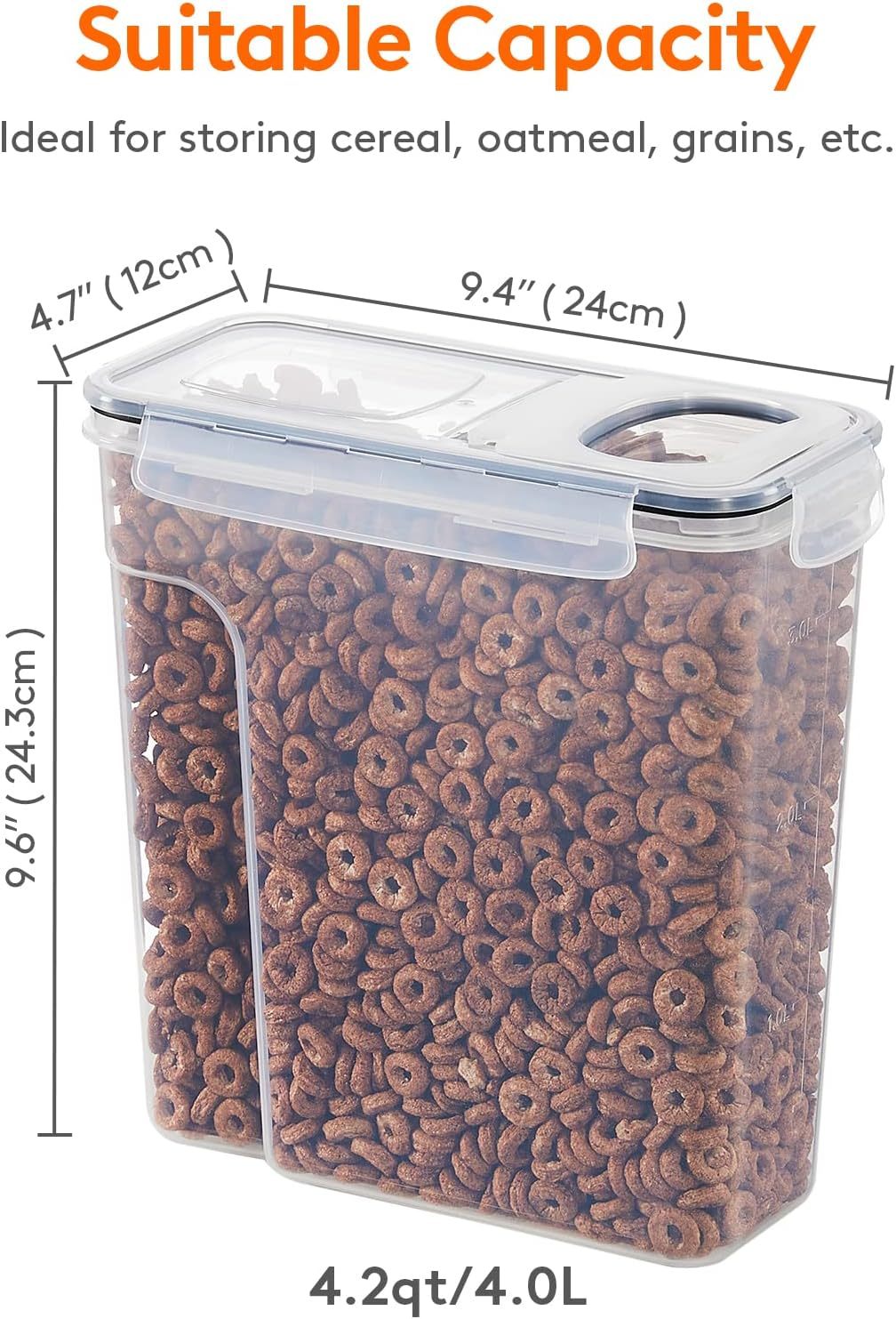 4L(135oz) Cereal Containers Storage with Flip-Top Lids, 4pcs Airtight Food Storage Canister Sets with Label Stickers for Kitchen Pantry Counter Organization