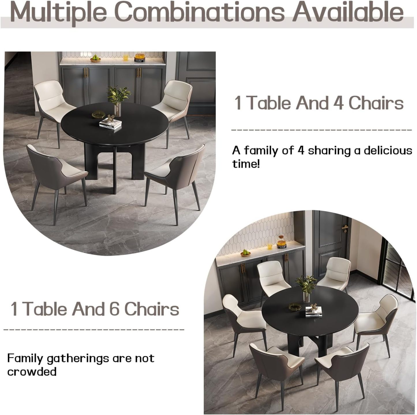 Round Dining Table Set for 4, Black Dining Room Table with 4 Chairs, Comfy Ergonomic Dining Chairs