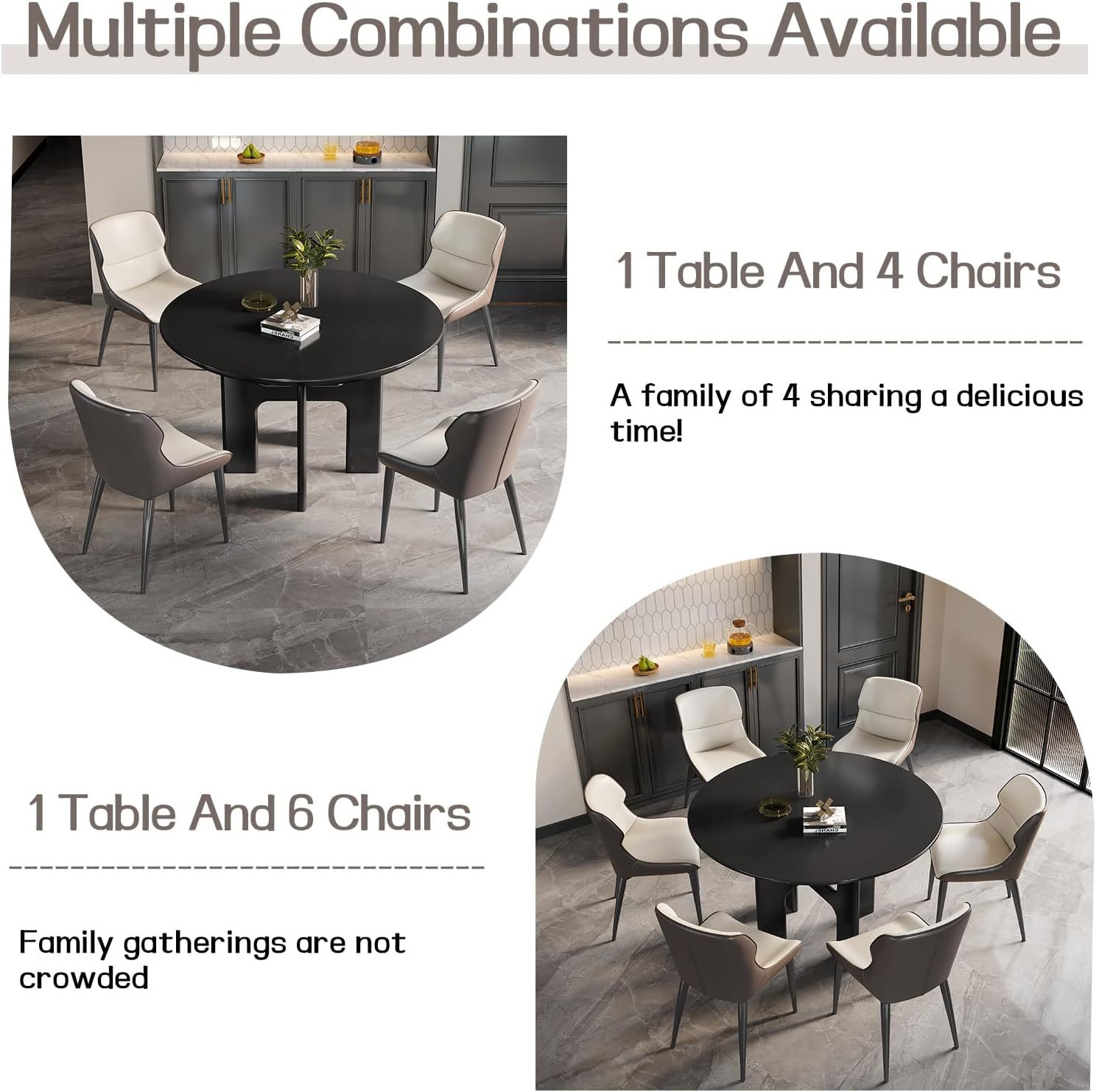 Round Dining Table Set for 4, Black Dining Room Table with 4 Chairs, Comfy Ergonomic Dining Chairs