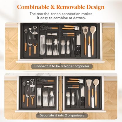 Large Silverware Drawer Organizer, Expandable From 21 to 36 Inches, BPA Free Plastic Utensil Tray for Kitchen