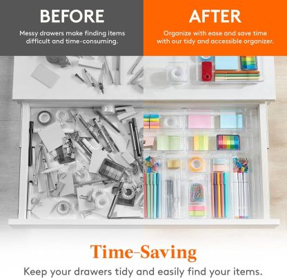 Drawer Organizer 17PCS, 4 Sizes Clear Plastic Desk Drawer Dividers, Storage Separation Bins for Make Up, Kitchen Utensils