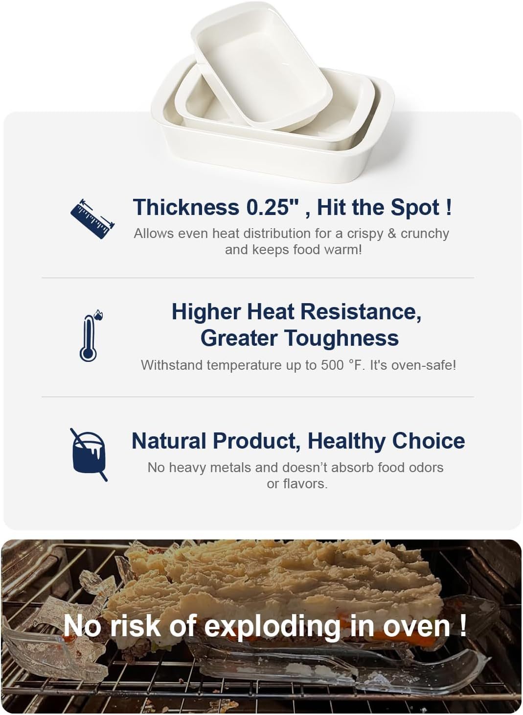 Deep Casserole Dishes for Oven, 13.7”x9.6” Ceramic Baking Dish Set with Roasting Racks, Large Lasagna Pans with Handles