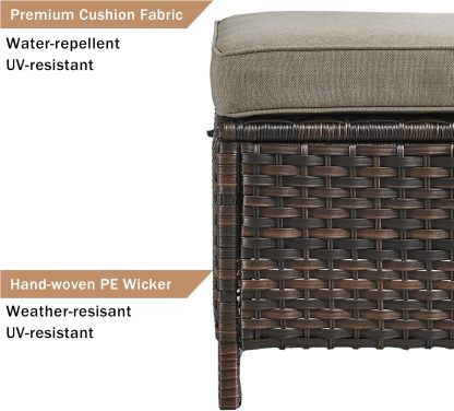 Outdoor Ottomans for Patio Set of 2 PE Wicker Steel Frame Outdoor Footstool for Patio, Backyard, Additional Seating, Side Tables with Removable Weather-Resistant Cushions