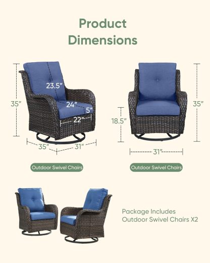 Outdoor Swivel Rocker Wicker Patio Chairs Set of 2