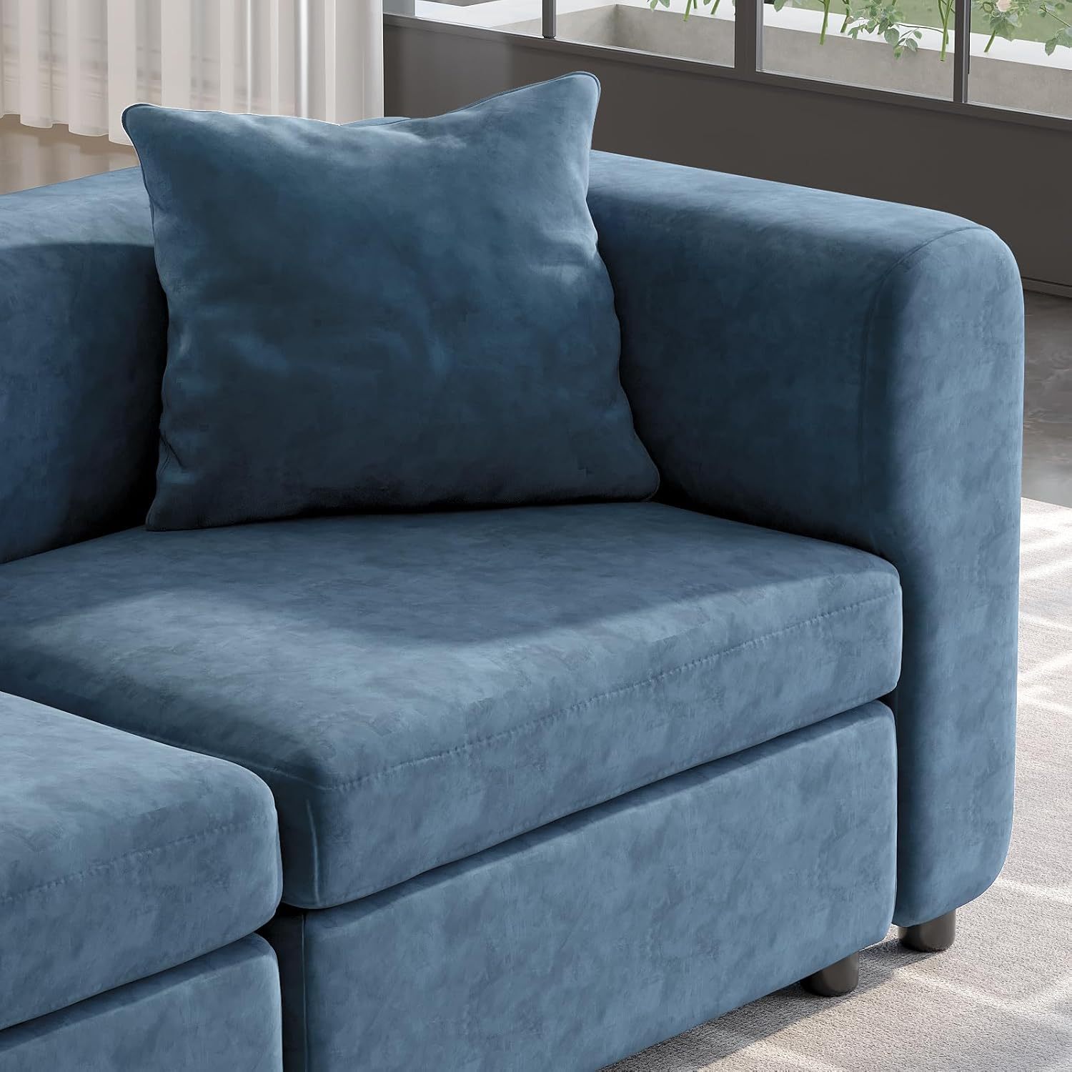 81.88" Blue Loveseat Sofa, Extra Width Sectional Sleeper Sofa with Armrest, Modular Sectional Sofa with Cushion and Removable Back Cushion