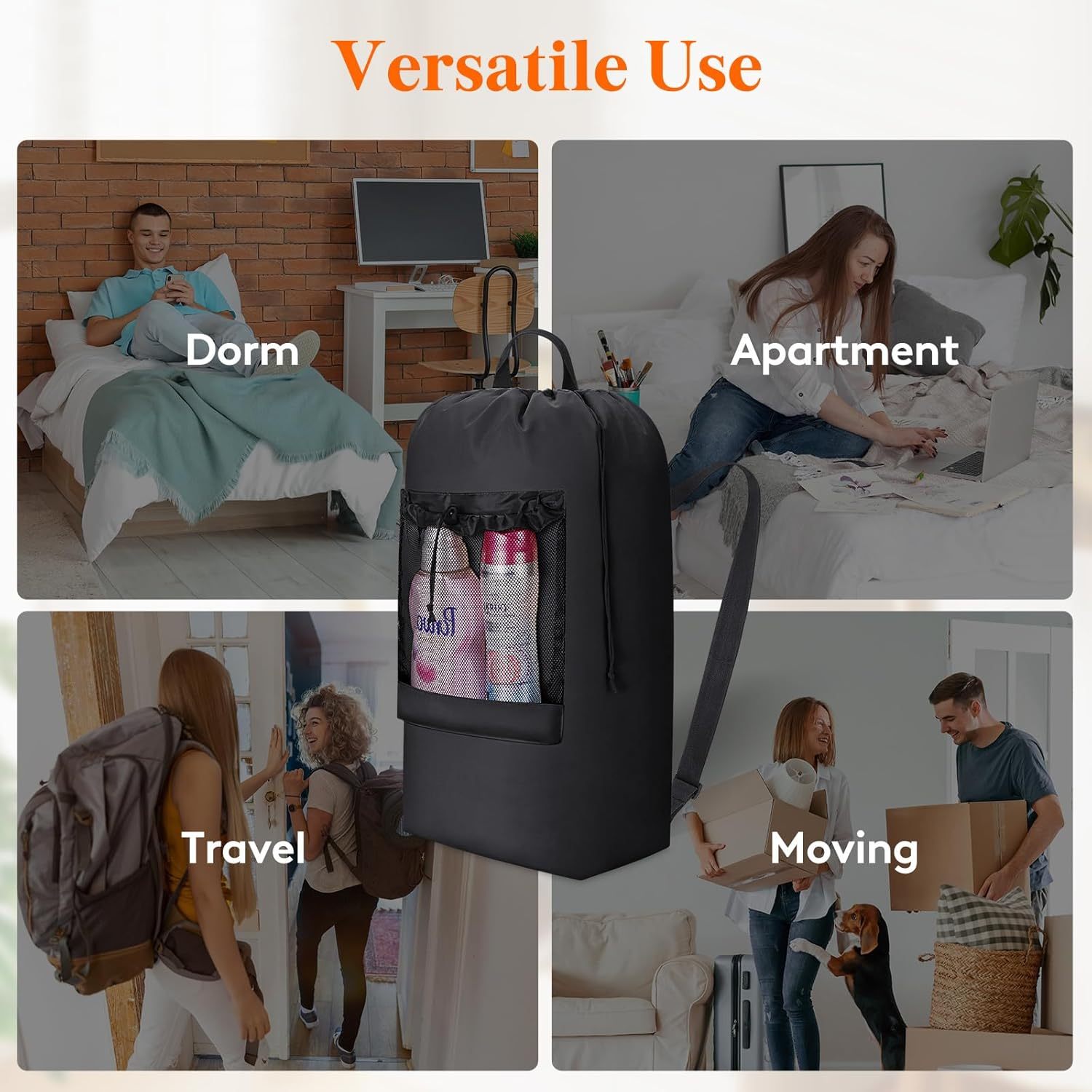 90L Laundry Bag, Extra Large Laundry Backpack with Shoulder Straps and Mesh Pocket for Laundromat, Heavy Duty Laundry Bag Backpack