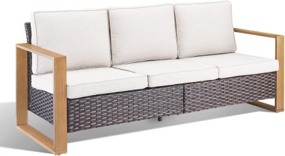Outdoor Wicker Sofa-3 Seater Rattan High Back Couch Patio Sofa for Deck Porch Garden Balcony Poolside