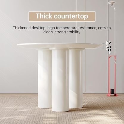30" Kitchen Dining Table with 3 Powerful Support Legs, Modern Dining Room Table with Cream Smooth Surface and Round Edge