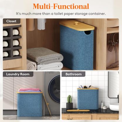 Toilet Paper Storage 30L, Bamboo Toilet Paper Basket with Lid and Handle, Free Standing Toilet Paper Holder Stand