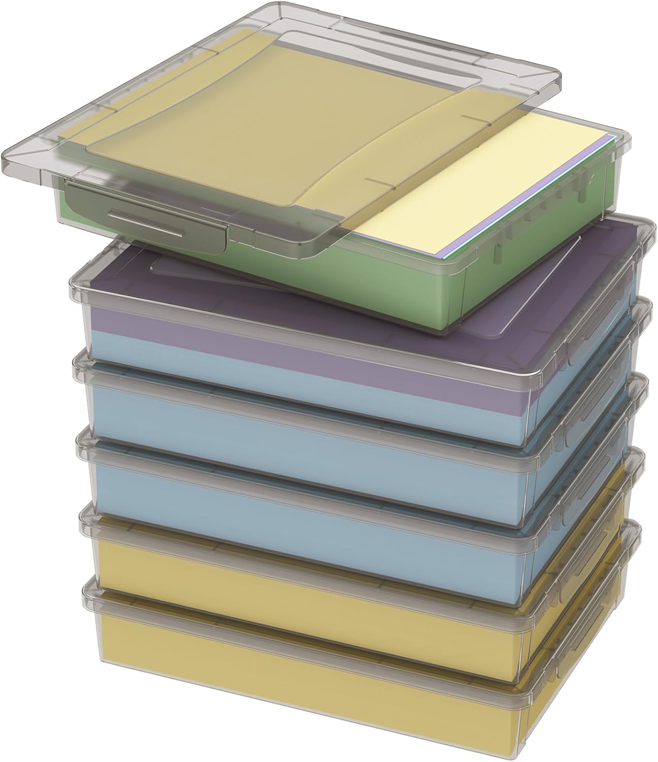 6 Pack Plastic Multi-Purpose Storage Box with Latching Lids, Gray A4, 8.5" x 11" Letter Size Paper Storage