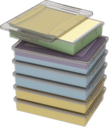 6 Pack Plastic Multi-Purpose Storage Box with Latching Lids, Gray A4, 8.5" x 11" Letter Size Paper Storage