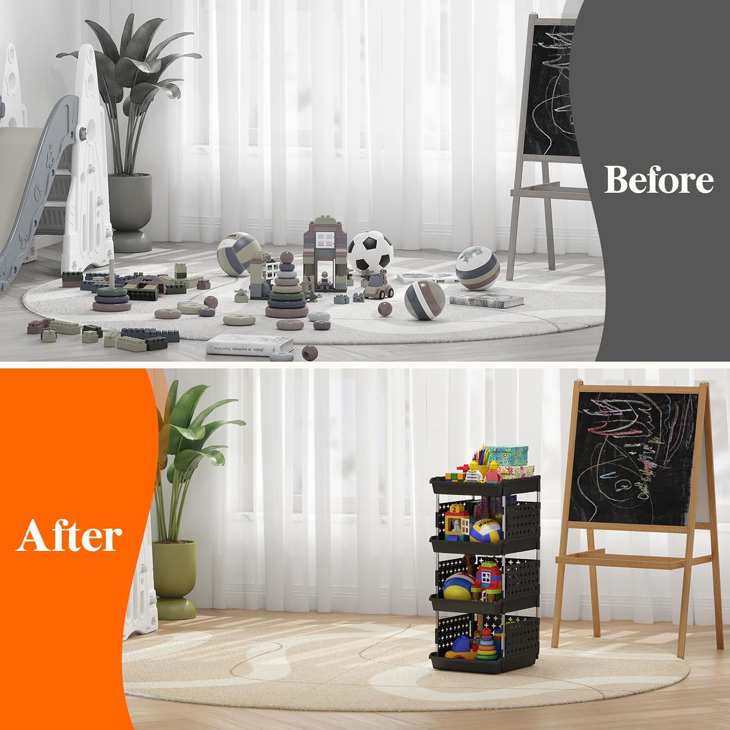 Stackable Storage Bins, 4 Tier Stackable Baskets for Closet, Playroom, Kitchen, Food, and Pantry Organization