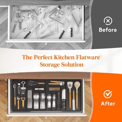 Large Silverware Drawer Organizer, Expandable From 21 to 36 Inches, BPA Free Plastic Utensil Tray for Kitchen