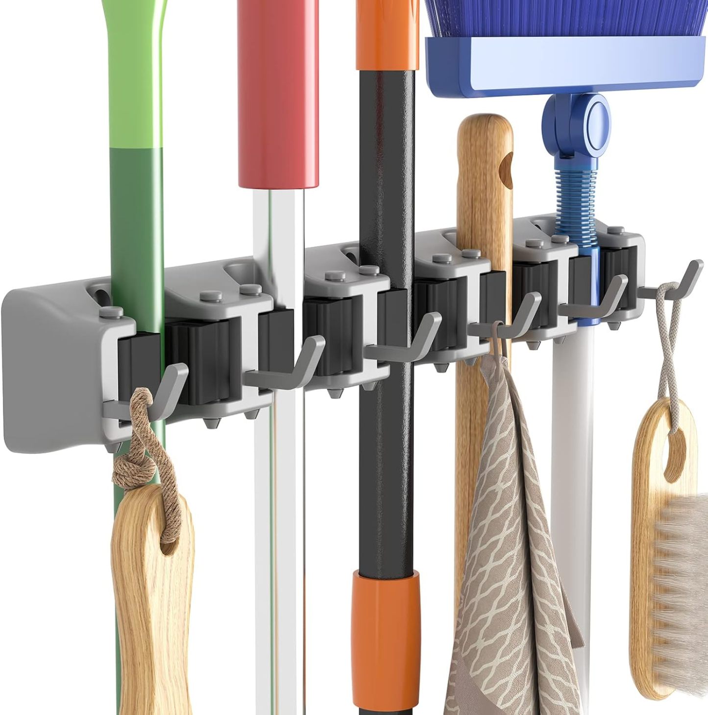 Mop and Broom Holder Wall Mount, Anti-Slip Broom Hanger for Kitchen Organization, Heavy Duty Cleaning Supplies Organizer