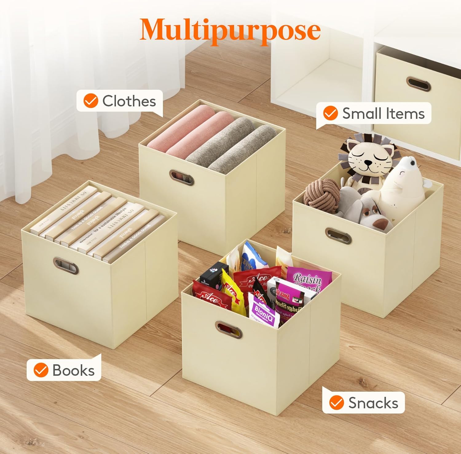 13 Inch Cube Storage Bins, 6 Packs Cube Storage Organizer, Foldable Decorative Fabric Storage Baskets