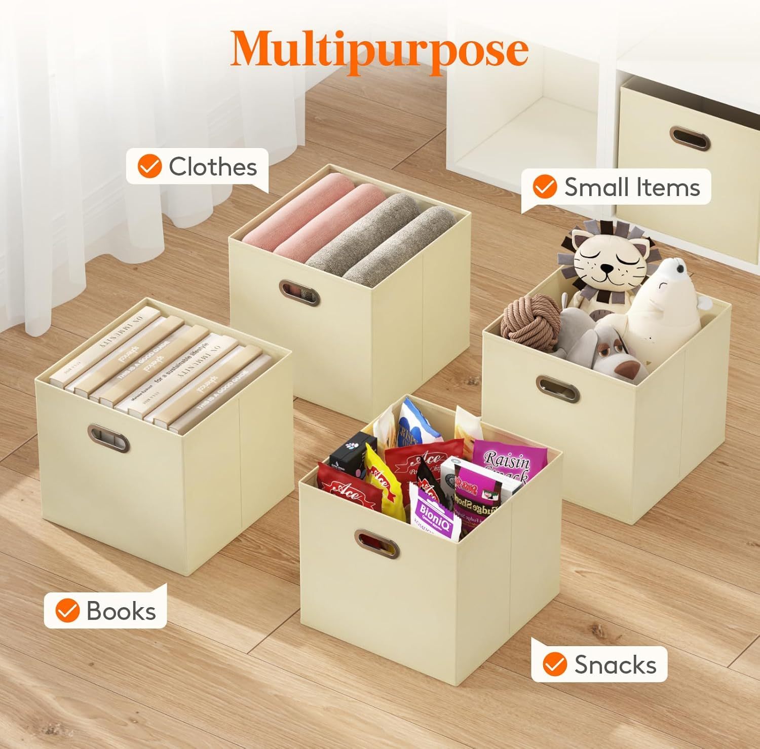 13 Inch Cube Storage Bins, 6 Packs Cube Storage Organizer, Foldable Decorative Fabric Storage Baskets