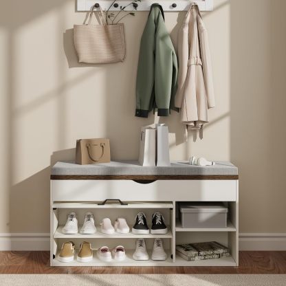Storage Bench with Cushion, Shoe Bench with Lift Top Storage, Adjustable Shelf, Shoe Cabinet