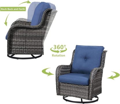 7pcs Patio Furniture Set Swivel Rocker Patio Chairs,PE Wicker Outdoor Sofa Set of 2 with Coffee Table and Ottomans