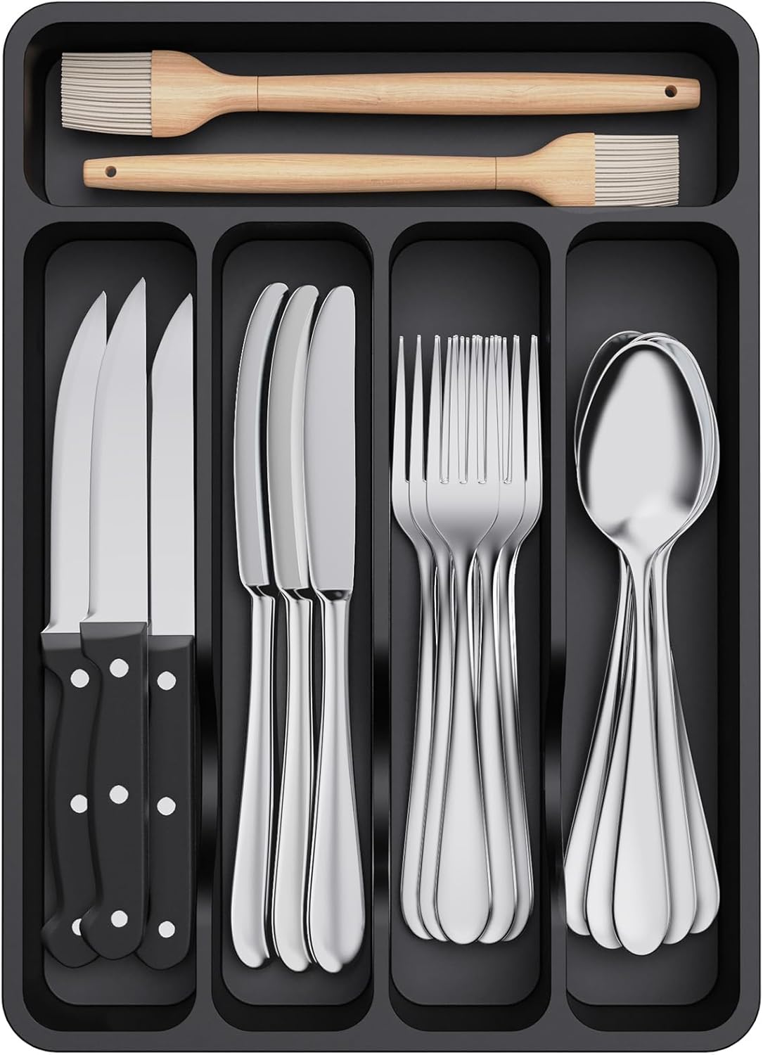 Silverware Drawer Organizer Tray, Plastic Cutlery Storage for Kitchen Drawer, Flatware and Utensil Holder Divider