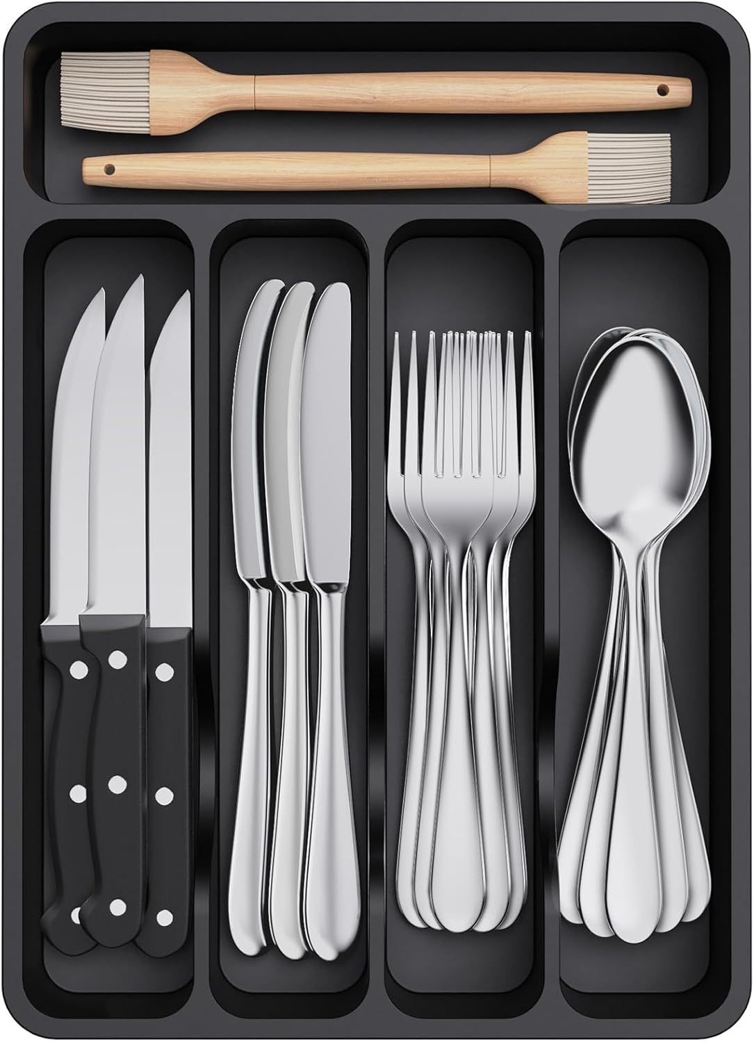 Silverware Drawer Organizer Tray, Plastic Cutlery Storage for Kitchen Drawer, Flatware and Utensil Holder Divider