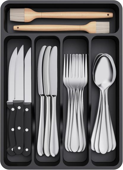 Silverware Drawer Organizer Tray, Plastic Cutlery Storage for Kitchen Drawer, Flatware and Utensil Holder Divider