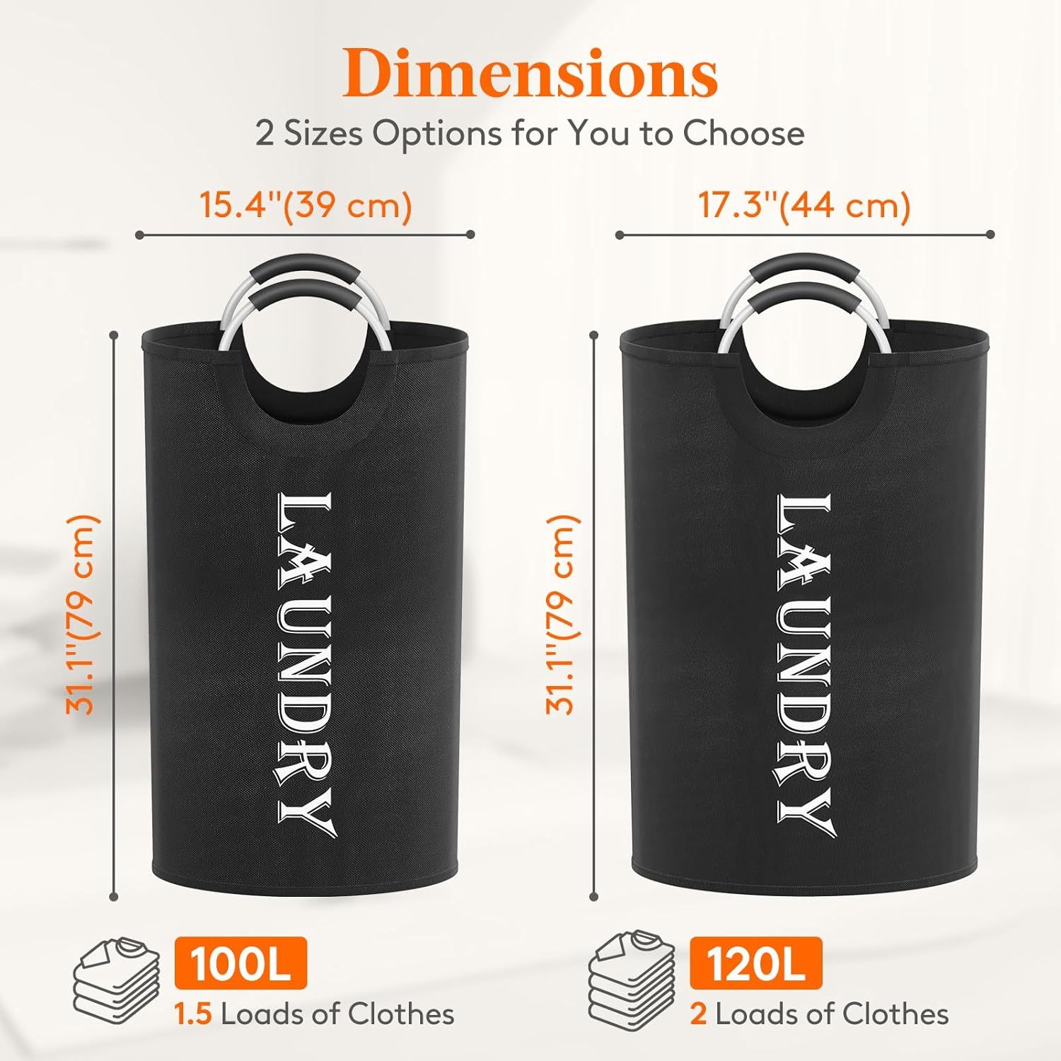 100L 2-Pack Large Laundry Basket, Collapsible Laundry Hamper with Aluminum Handles, Waterproof Freestanding Dirty Clothes Hampers