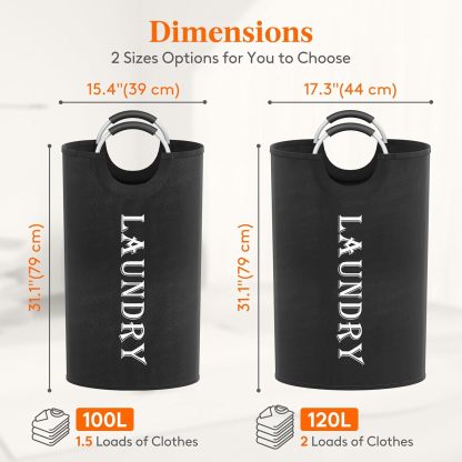 100L 2-Pack Large Laundry Basket, Collapsible Laundry Hamper with Aluminum Handles, Waterproof Freestanding Dirty Clothes Hampers