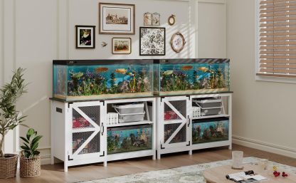 55-75 Gallon Fish Tank Stand with Power Outlets, Farmhouse Aquarium Stand with Cabinet Storage