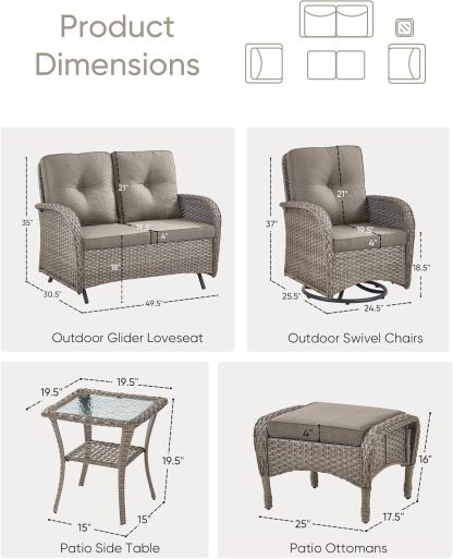 6 Pieces Patio Furniture Set-Patio Glider Loveseat with Rattan Outdoor Swivel Chairs Outdoor Conversation Furniture Set